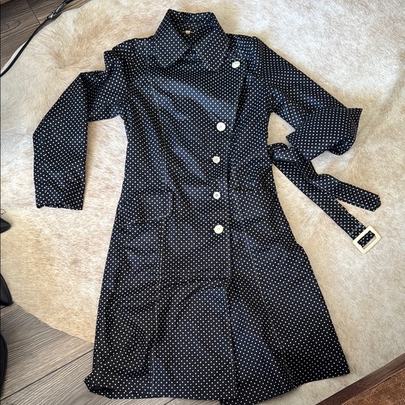 Vintage MissDannimac Black Polka Dot coat with belt size 12 - Picture 1 of 8